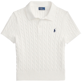 Polo Ralph Lauren Cable-Knit Cropped Polo Shirt, Hvid